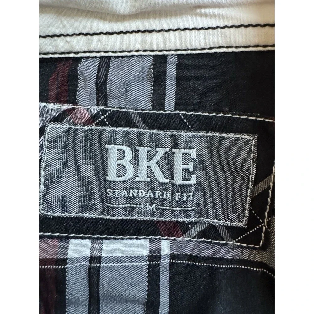 BKE Shirt Mens M Black White Plaid Cotton Blend Pockets Western Pearl Snap EUC